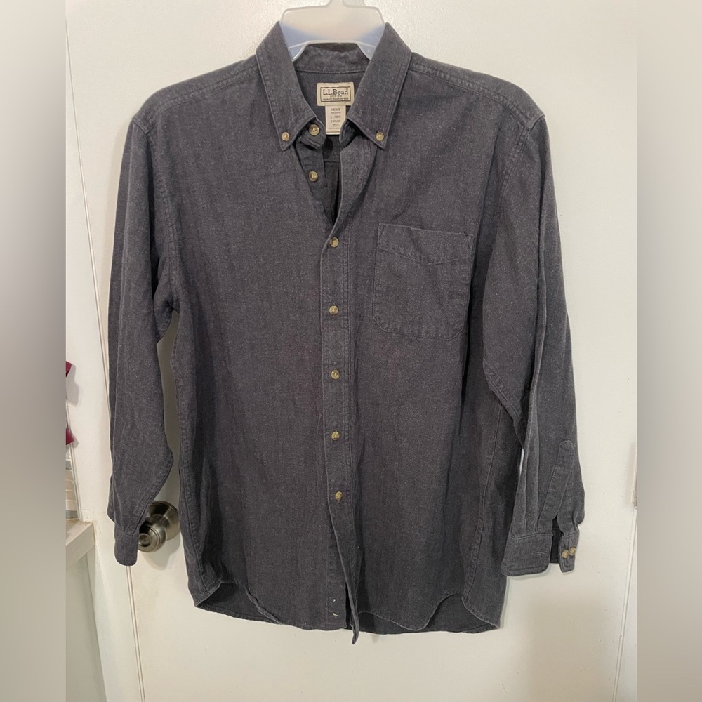 L. L. Bean Button down long sleeve Men’s 100% COTTON DARK GRAY LARGE Shirt